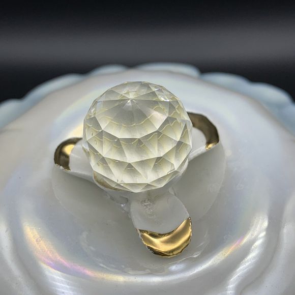 Vtg Italian Vanity Lidded Dish Blue White Pearlescent Retro Correct Glam Boudoir - Picture 13 of 14